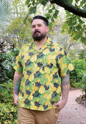 "Final Sale" Lurex Serape Stripe Paradise Button-Up Shirt in Mustard