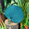 Wicker Palm Leaf Fan in Teal