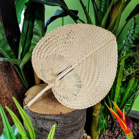 Wicker Palm Leaf Fan in Teal