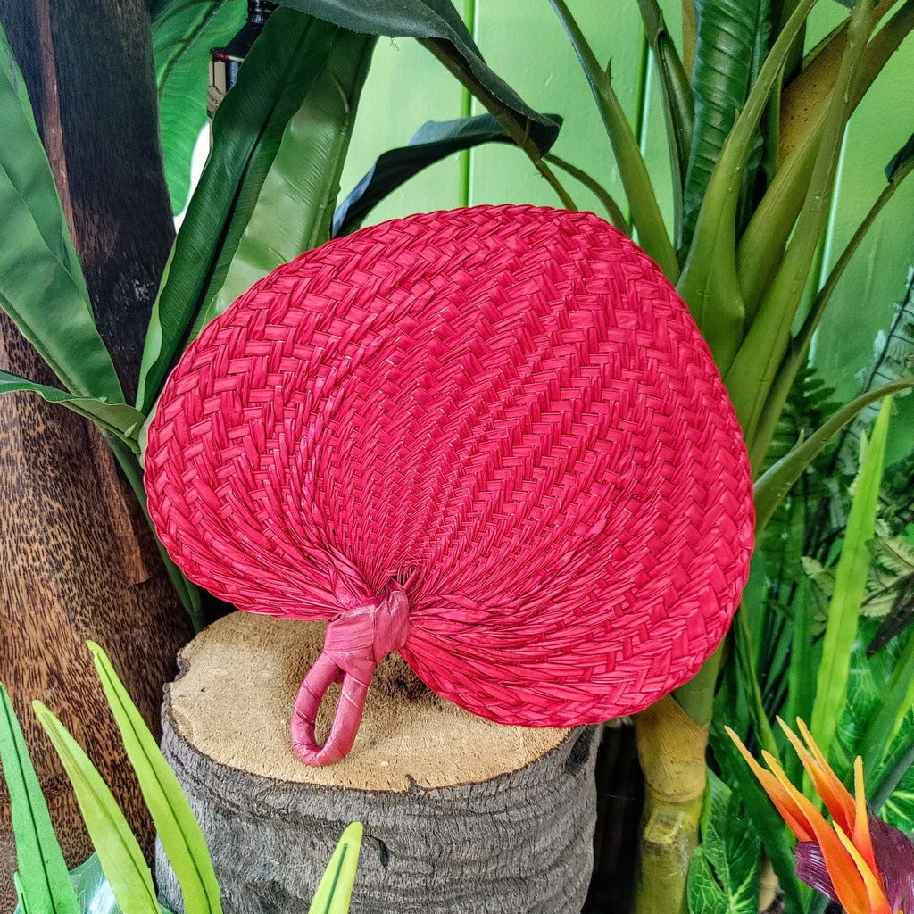 Wicker Palm Leaf Fan in Pink