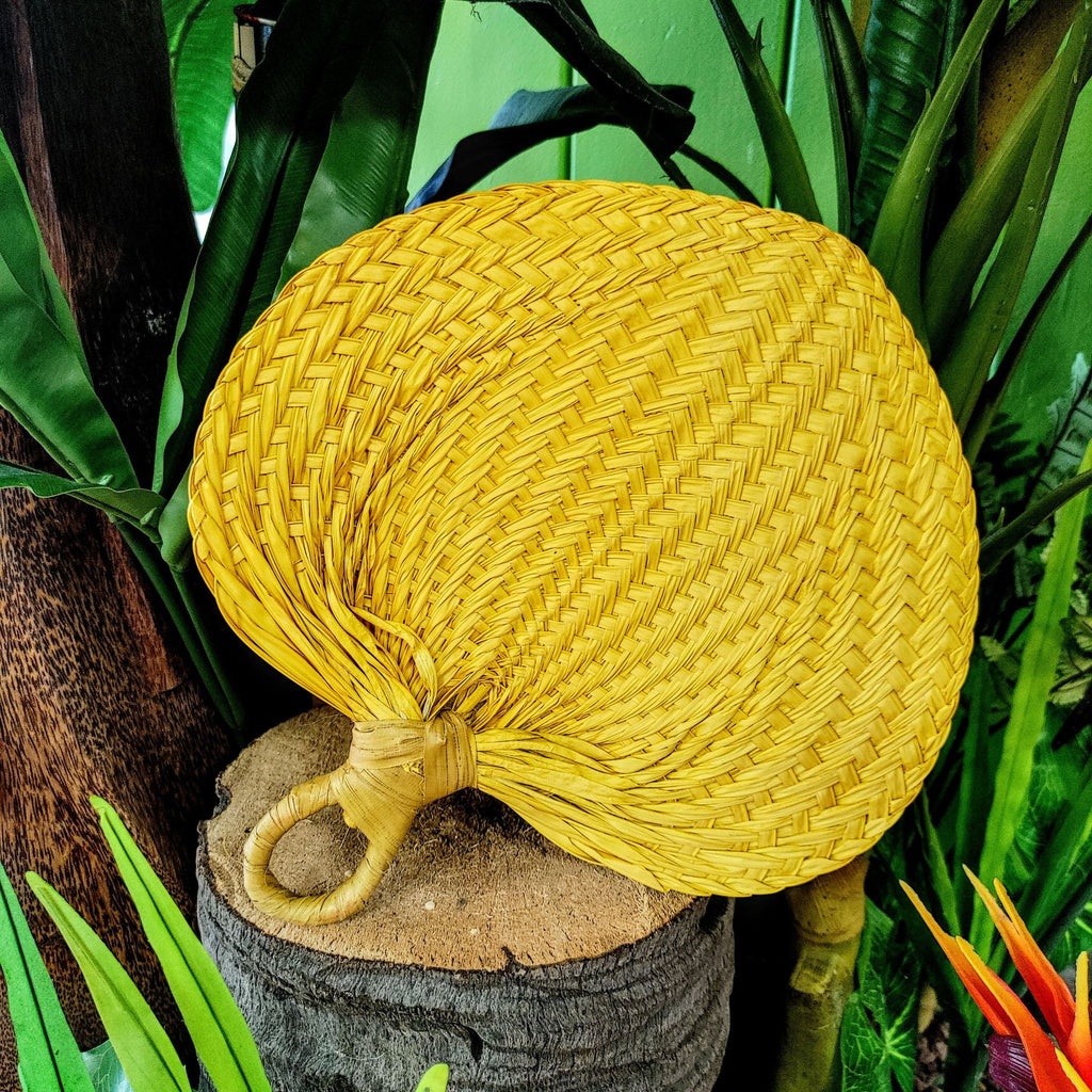 Wicker Palm Leaf Fan in Yellow