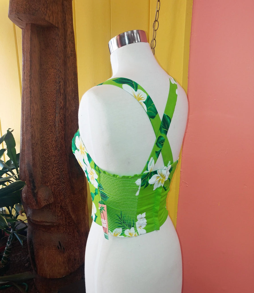 "Final Sale" Plumeria Palms Bungalow Top in Chartreuse Green