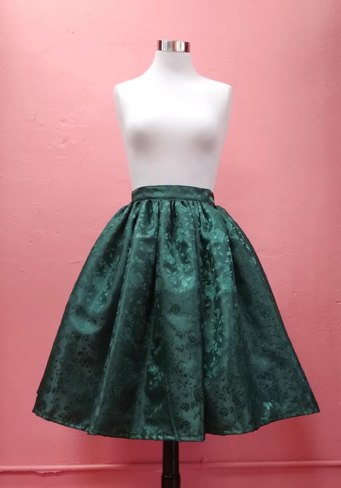 "Final Sale" Temptress Rose Deluxe Beverly Gathered Skirt in Emerald Green