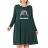 Happy Haunted Place Long Sleeve Tunic Dress with Pockets in Hunter Green