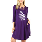 Never Trust the Living Sandworm 3/4 Sleeve Tunic Dress with Pockets in Purple