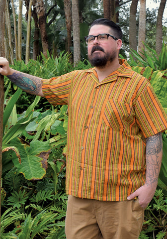 "Final Sale" Palm Jungle Paradise Button-Up Shirt in Red
