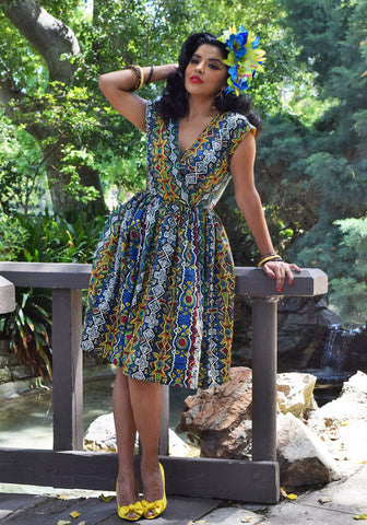 Tropical Floral Retro Peggy Peasant Swing Dress, in Grey