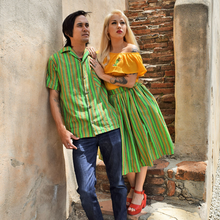 "Final Sale" Lurex Serape Stripe Paradise Button-Up Shirt in Green