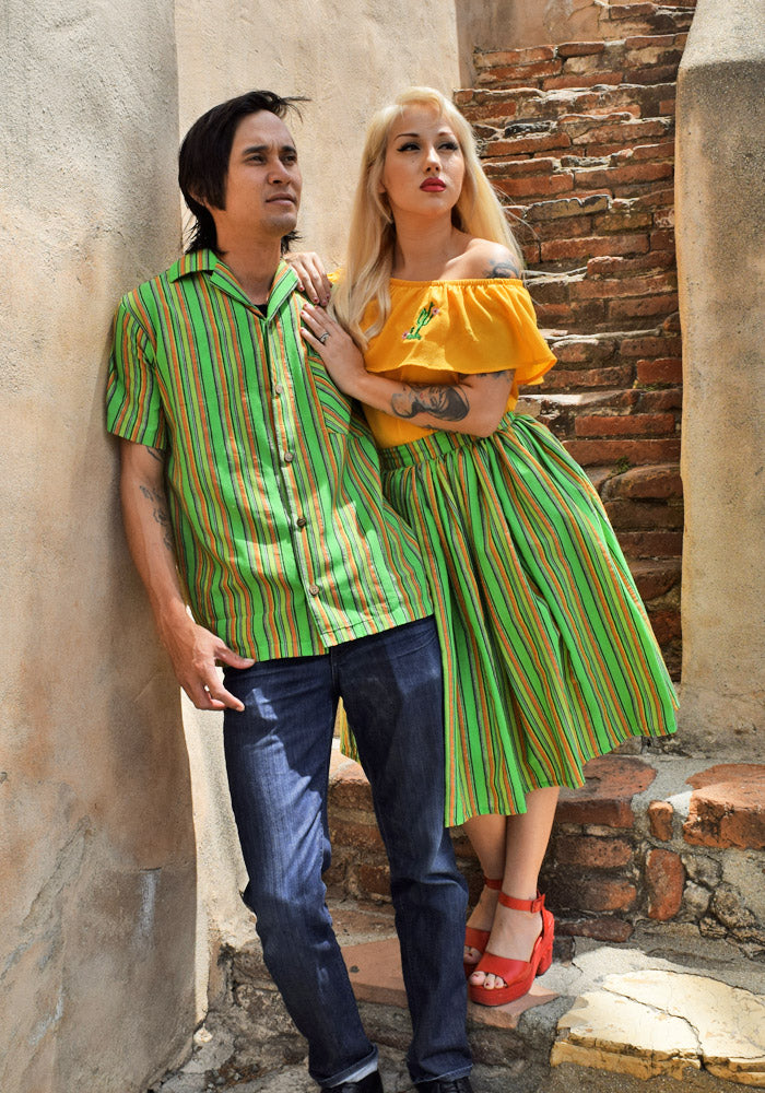 "Final Sale" Lurex Serape Stripe Paradise Button-Up Shirt in Green