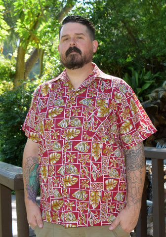 "Final Sale" Palm Jungle Paradise Button-Up Shirt in Red