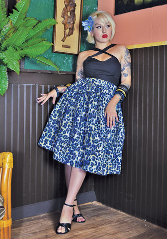 "Final Sale" Tropical Fish Deluxe Beverly Gathered Skirt in Royal Blue