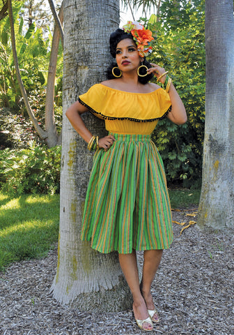 Tropical Palms Border Print Swing Dress "Final Sale"
