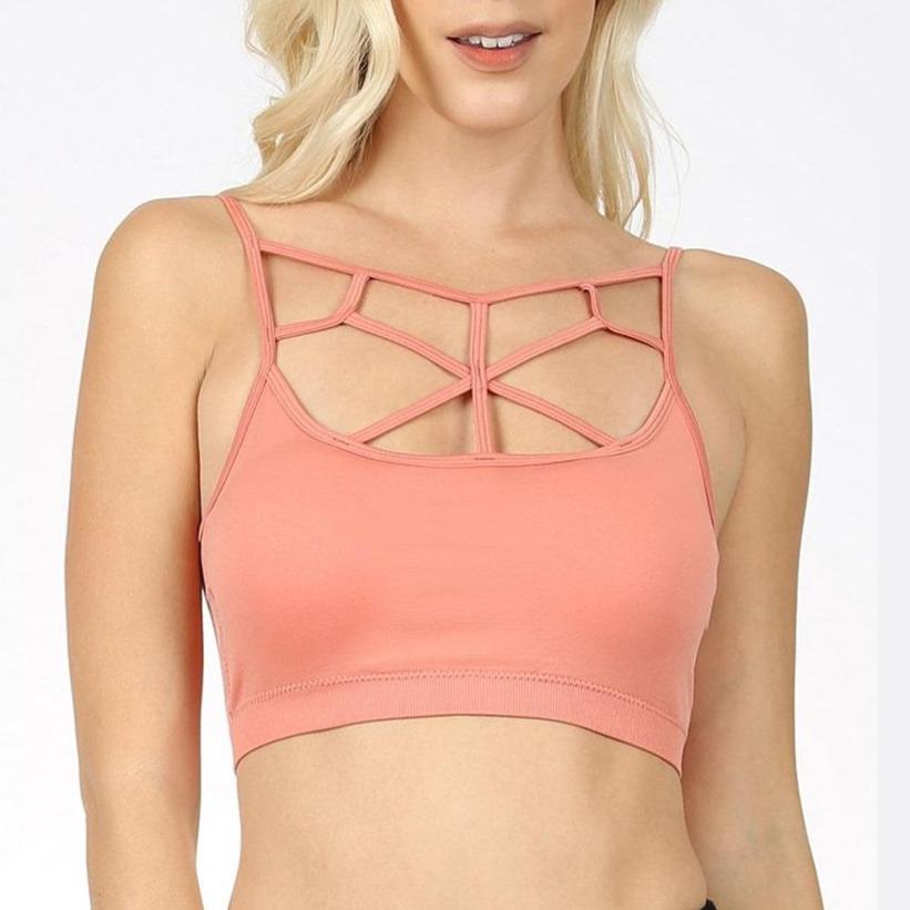 "Final Sale" Cropped Harness Web Bralette in Rose Pink