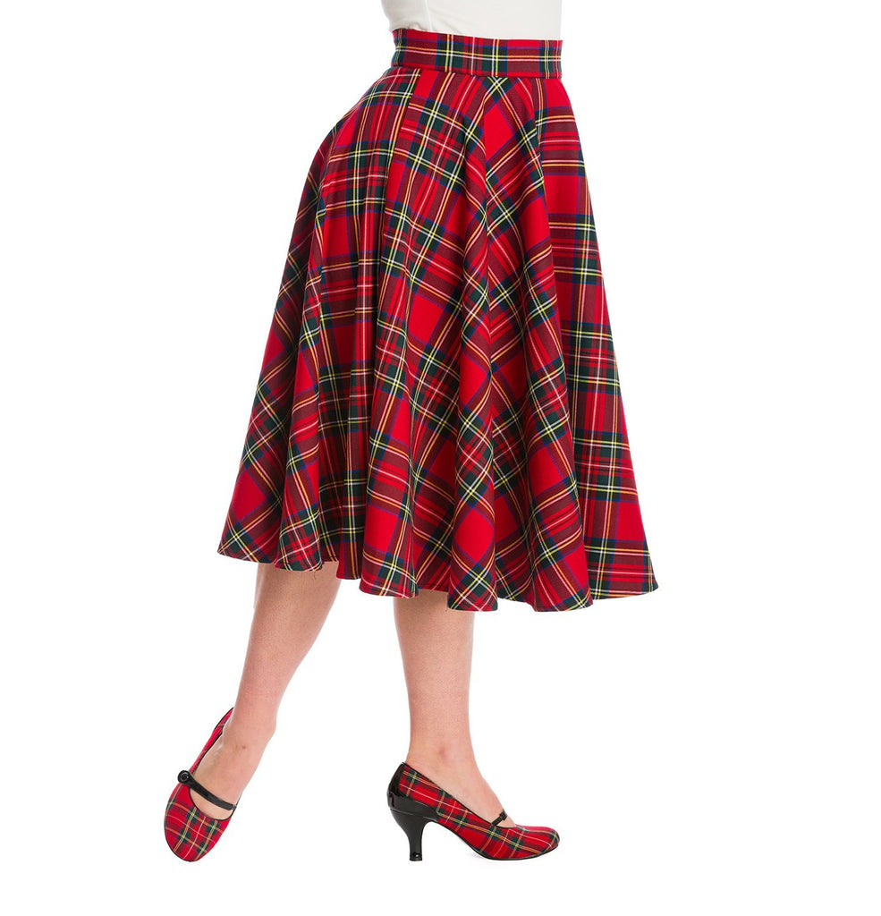 Holiday Party Plaid Swing Skirt in Red