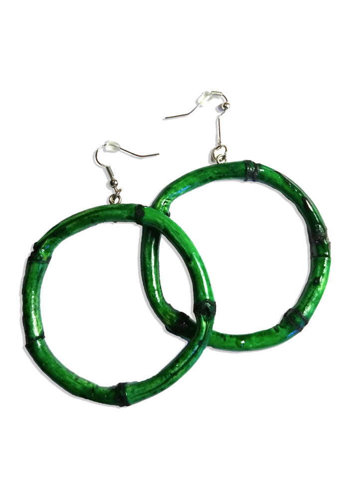 Bamboo Hoop Earrings - Green