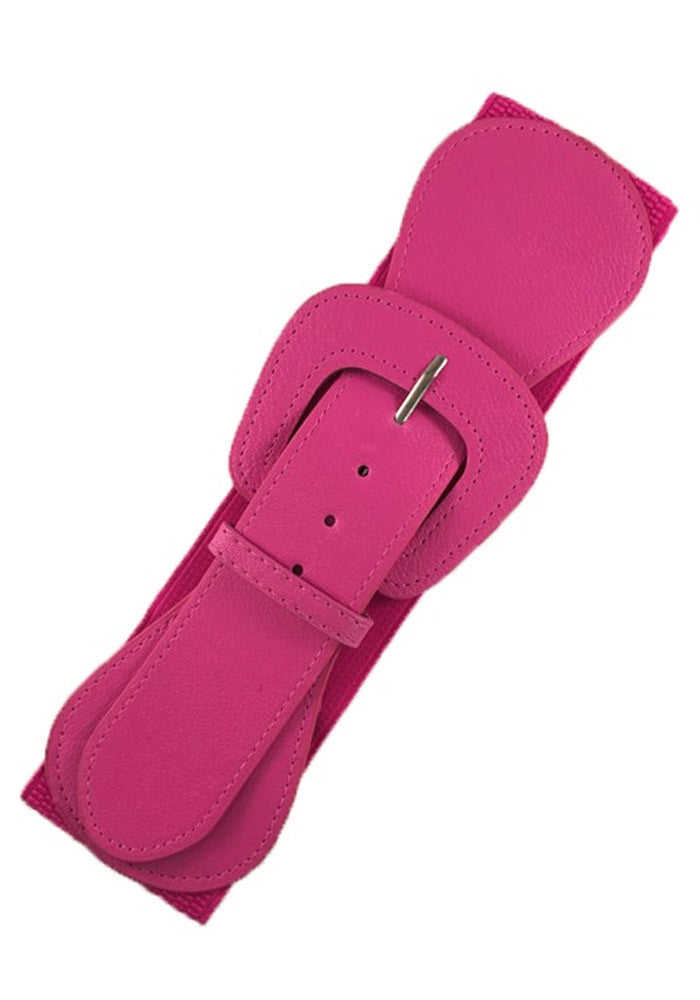 Faux Leather Elastic Cinch Belt, Hot Pink