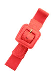 Square Skinny Faux Leather Elastic Cinch Belt, Coral