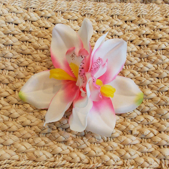 White & Pink Hawaiian Double Orchid Flower