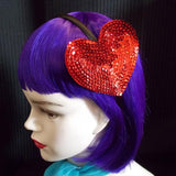 Large Red Sparkling Sequin Valentines Day Heart Headband Fascinator