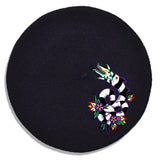 Slithering Sandworm Embroidered Beret in Black
