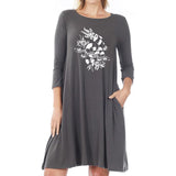 Never Trust the Living Sandworm 3/4 Sleeve Tunic Dress with Pockets in Tombstone Grey