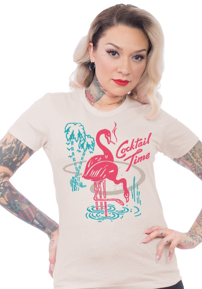 "Final Sale" Cocktail Time Flamingo Tee in Ivory
